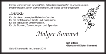 Traueranzeige von Holger Sammet von Frankenpost