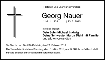 Traueranzeige von Georg Nauer von Neue Presse Coburg