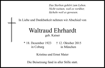 Traueranzeige von Waltraud Ehrhardt von Neue Presse Coburg