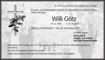 Traueranzeige von Willi Götz von Frankenpost