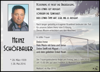 Traueranzeige von Heinz Schöfbauer von Südthüringer Presse