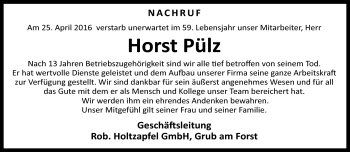 Traueranzeige von Horst Pülz von Neue Presse Coburg