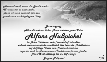 Traueranzeige von Alfons Nußpickel von Südthüringer Presse