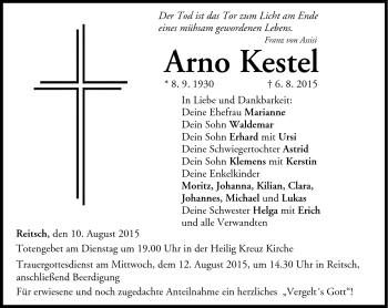Traueranzeige von Arno Kestel von Neue Presse Coburg