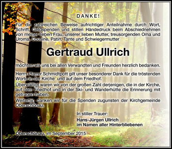 Traueranzeige von Gertraud Ullrich von Südthüringer Presse