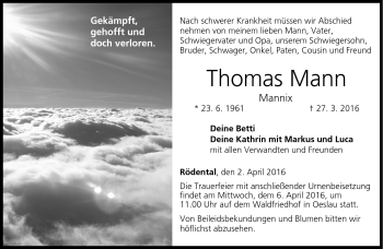 Traueranzeige von Thomas Mann von Neue Presse Coburg