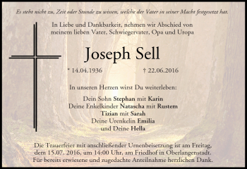 Traueranzeige von Joseph Sell von Neue Presse Coburg