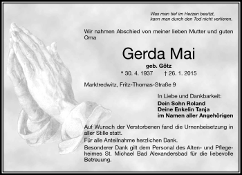 Traueranzeige von Gerda Mai von Frankenpost