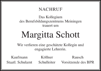 Traueranzeige von Margitta Schott von 23086