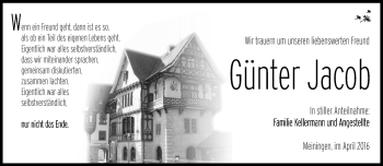 Traueranzeige von Günter Jacob von Südthüringer Presse
