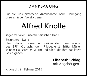 Traueranzeige von Alfred Knolle von Neue Presse Coburg