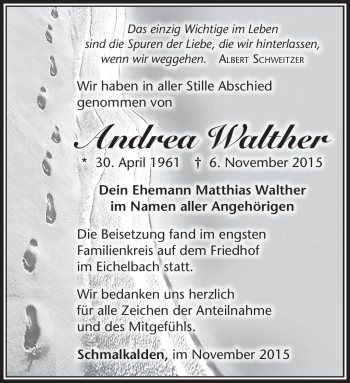 Traueranzeige von Andrea Walther von Südthüringer Presse