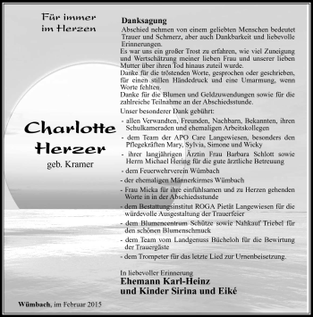 Traueranzeige von Charlotte Herzer von Südthüringer Presse