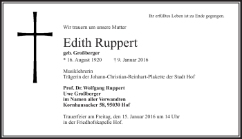 Traueranzeige von Edith Ruppert von Frankenpost