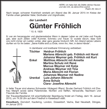 Traueranzeige von Günter Fröhlich von 26010