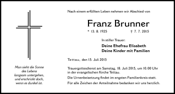 Traueranzeige von Franz Brunner von Neue Presse Coburg