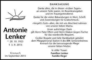 Traueranzeige von Antonie Lenker von Neue Presse Coburg