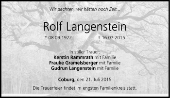 Traueranzeige von Rolf Langenstein von Neue Presse Coburg