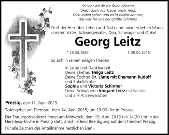 Traueranzeige von Georg Leitz von Neue Presse Coburg