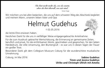Traueranzeige von Helmut Gudehus von Neue Presse Coburg