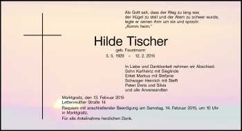 Traueranzeige von Hilde Tischer von Neue Presse Coburg