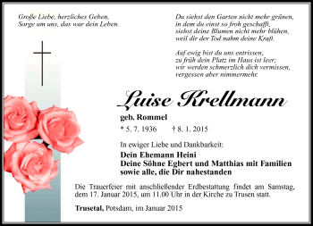 Traueranzeige von Luise Krellmann von Südthüringer Presse