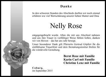 Traueranzeige von Nelly Rose von Neue Presse Coburg