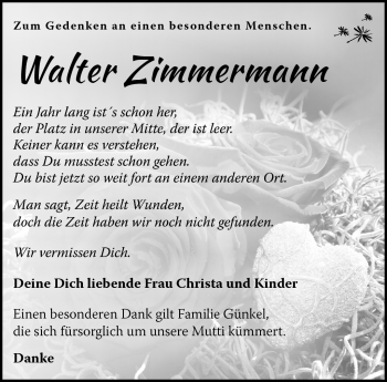 Traueranzeige von Walter Zimmermann von Südthüringer Presse
