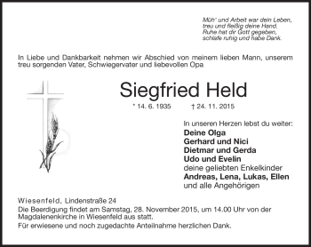 Traueranzeige von Siegfried Held von Neue Presse Coburg