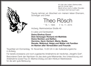 Traueranzeige von Theo Rösch von Frankenpost