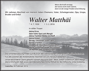 Traueranzeige von Walter Matthäi von Südthüringer Presse