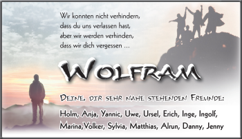 Traueranzeige von Wolfram Lösch von Südthüringer Presse