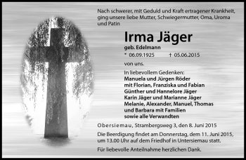 Traueranzeige von Irma Jäger von Neue Presse Coburg