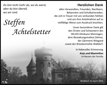 Traueranzeige von Steffen Achtelstetter von Südthüringer Presse