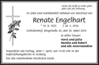 Traueranzeige von Renate Engelhart von Frankenpost