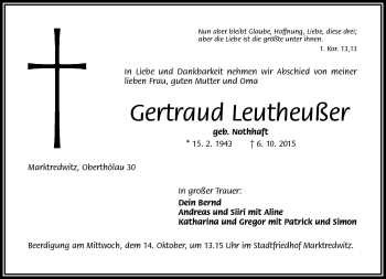 Traueranzeige von Gertraud Leutheußer von Frankenpost