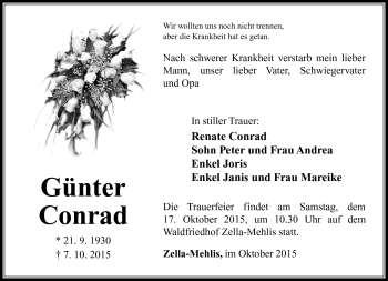 Traueranzeige von Günter Conrad von Südthüringer Presse