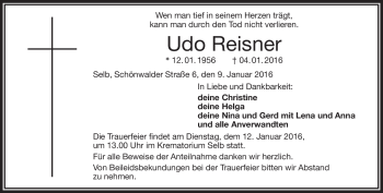 Traueranzeige von Udo Reisner von Frankenpost