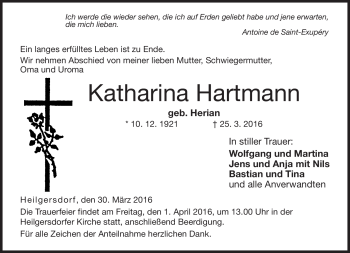 Traueranzeige von Katharina Hartmann von Neue Presse Coburg