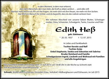 Traueranzeige von Edith Heß von Südthüringer Presse