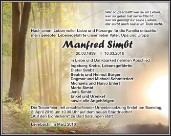 Traueranzeige von Manfred Simbt von Südthüringer Presse