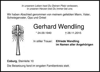 Traueranzeige von Gerhard Wendling von Neue Presse Coburg