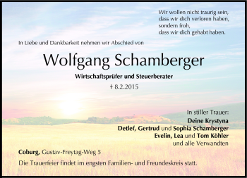 Traueranzeige von Wolfgang Schamberger von Neue Presse Coburg