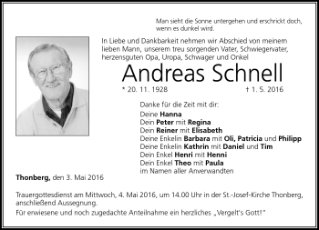 Traueranzeige von Andreas Schnell von Neue Presse Coburg