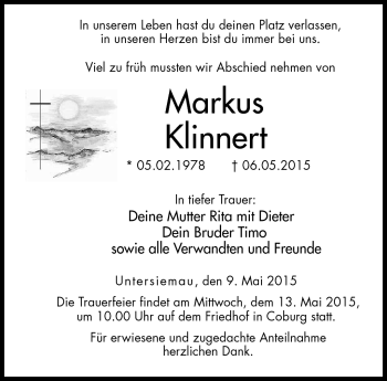Traueranzeige von Markus Klinnert von Neue Presse Coburg