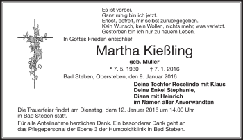 Traueranzeige von Martha Kießling von Frankenpost