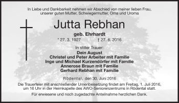 Traueranzeige von Jutta Rebhan von Neue Presse Coburg