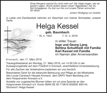 Traueranzeige von Helga Kessel von Neue Presse Coburg