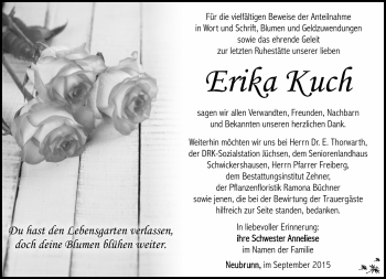 Traueranzeige von Erika Kuch von Südthüringer Presse