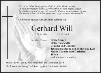 Traueranzeige von Gerhard Will von Neue Presse Coburg